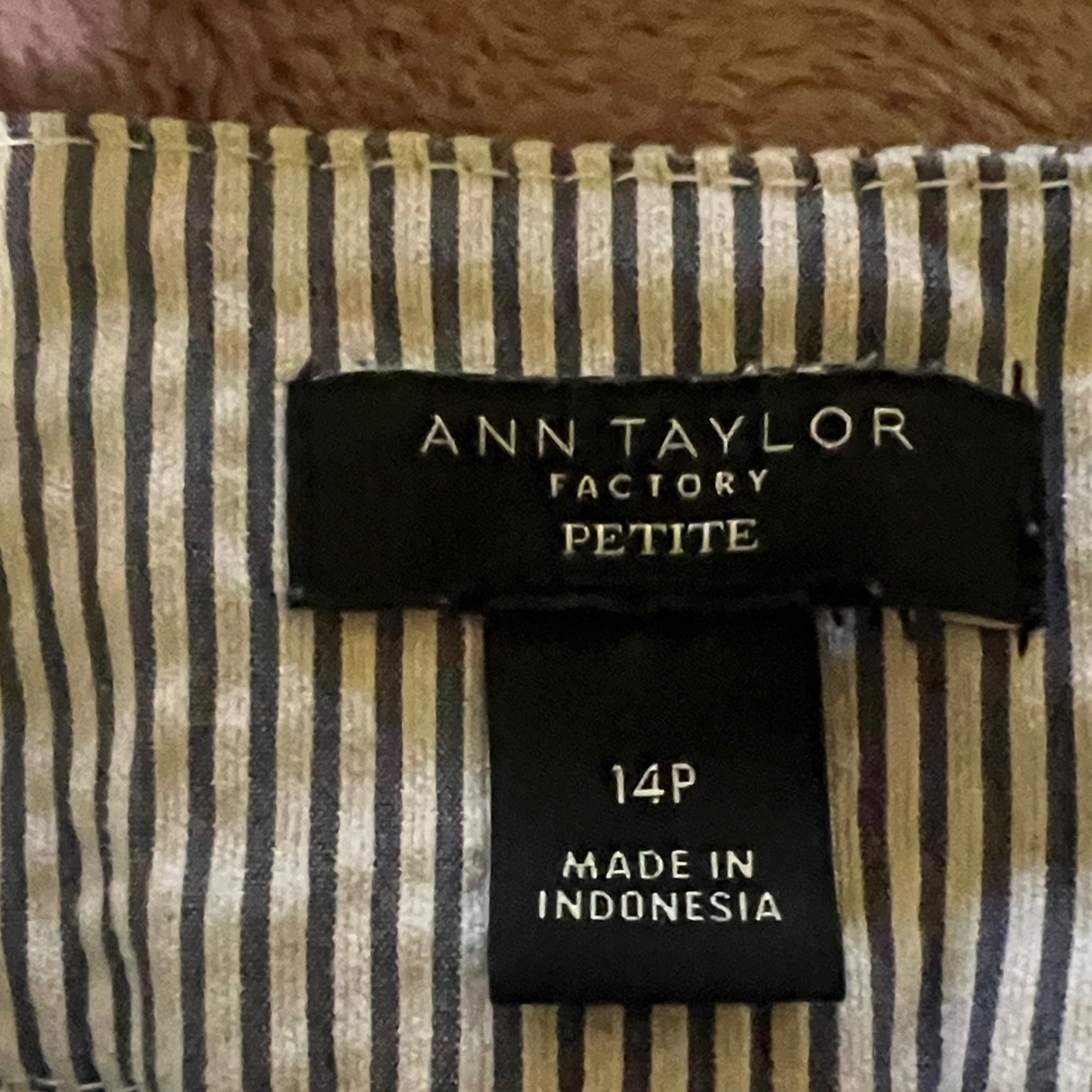 Ann Taylor Factory Petite Navy and White Striped Blouse - Picture 2 of 5